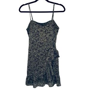 Altar'd State Womens Small Animal Print Ruffle Faux Wrap Mini Dress Olive Green